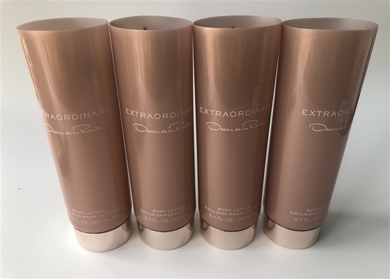 Pet Metalic Color Pearl 200ml Plastic Lotion Tubes With Electroplate Rose Golden