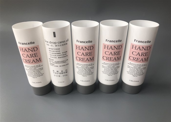 White Silk Screen Pritning Empty Cosmetic Tubes Care Hand Cream With Grey Screw Cap
