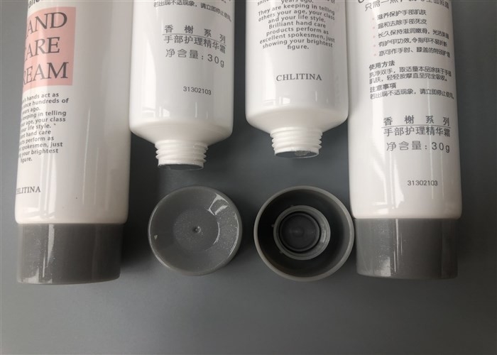 White Silk Screen Pritning Empty Cosmetic Tubes Care Hand Cream With Grey Screw Cap